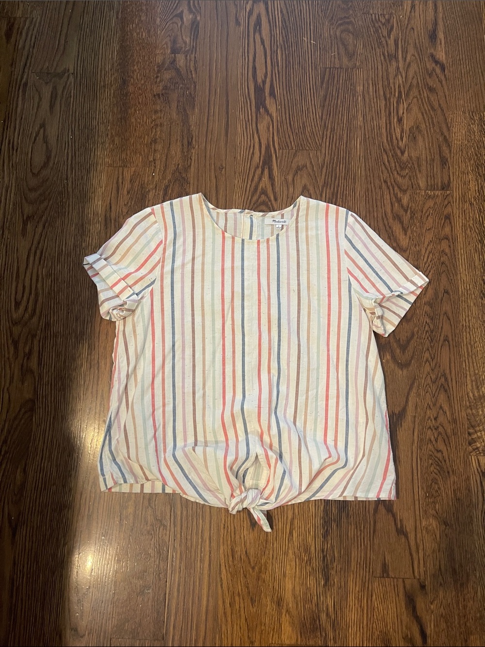 Madewell Cream Short-Sleeve Striped Tie-Front Tee